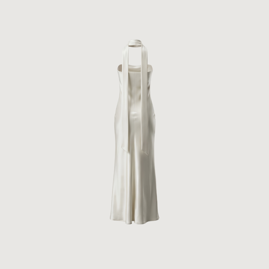 Crème Satin Draped Column Dress