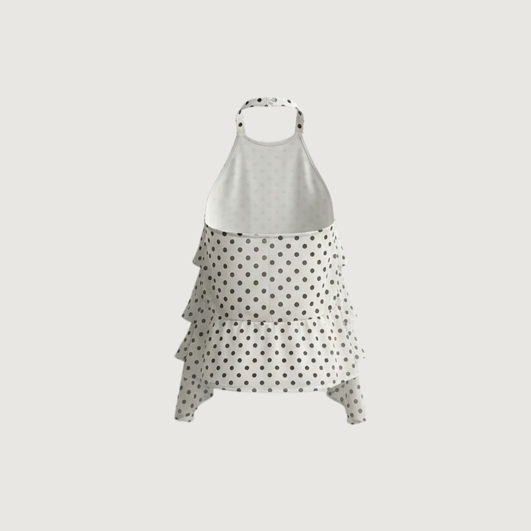 Crème Polka Ruffle Halter Top