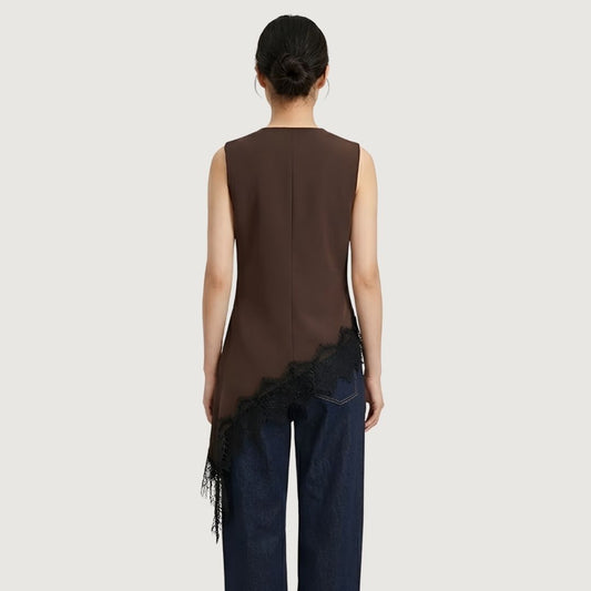 Asymmetrical Lace Hem Vest