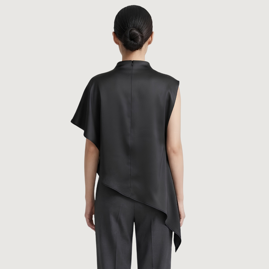 Obsidian Satin Cape Blouse