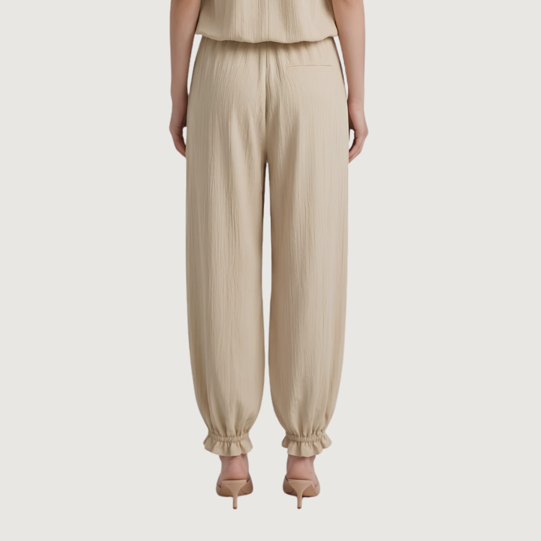 Crème Ruffle Jogger Pants