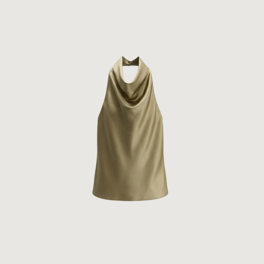 Champagne Satin Cowl Halter Top