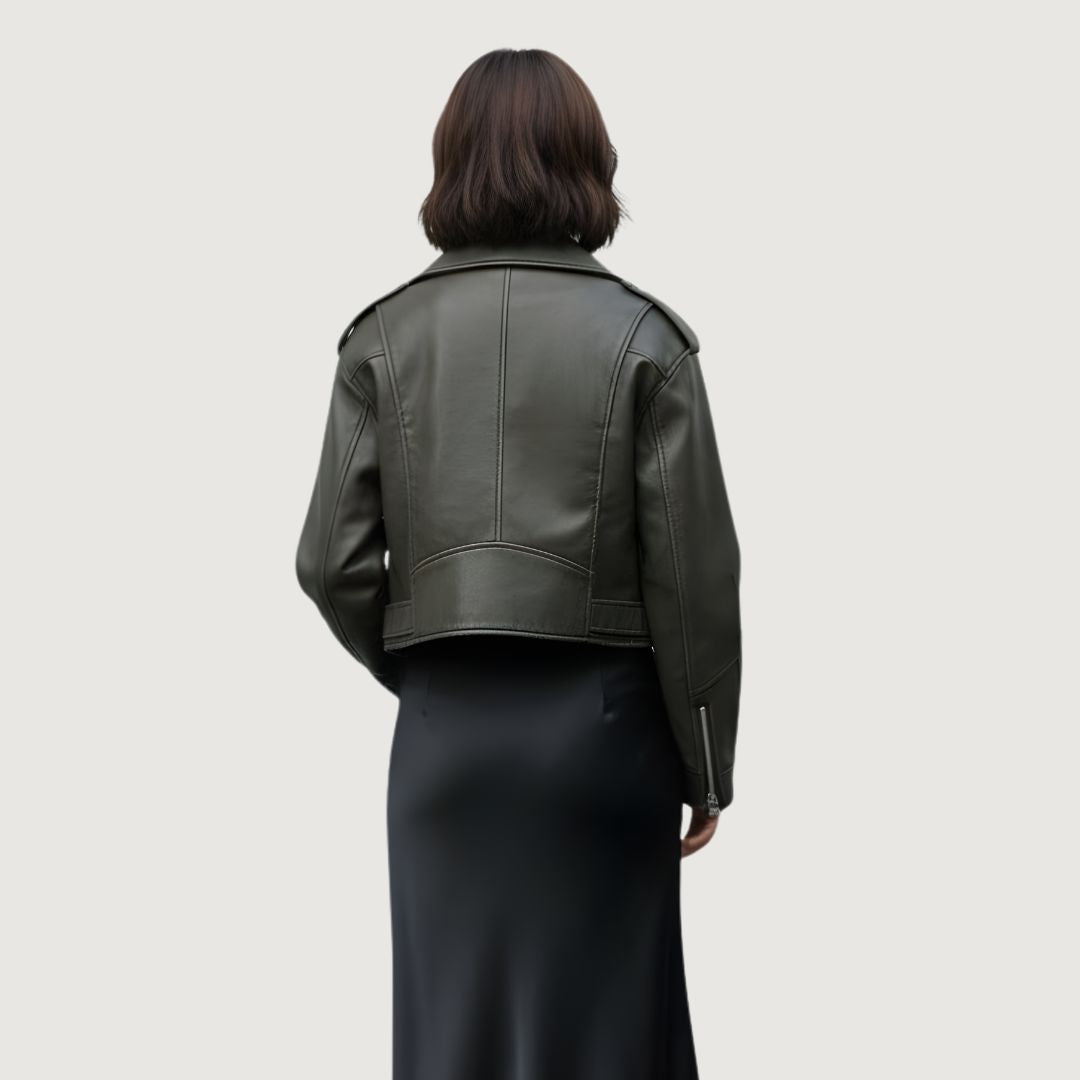 Chamarra Piel Verde Cropped