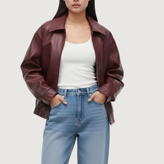 Chamarra Bomber Efecto Piel