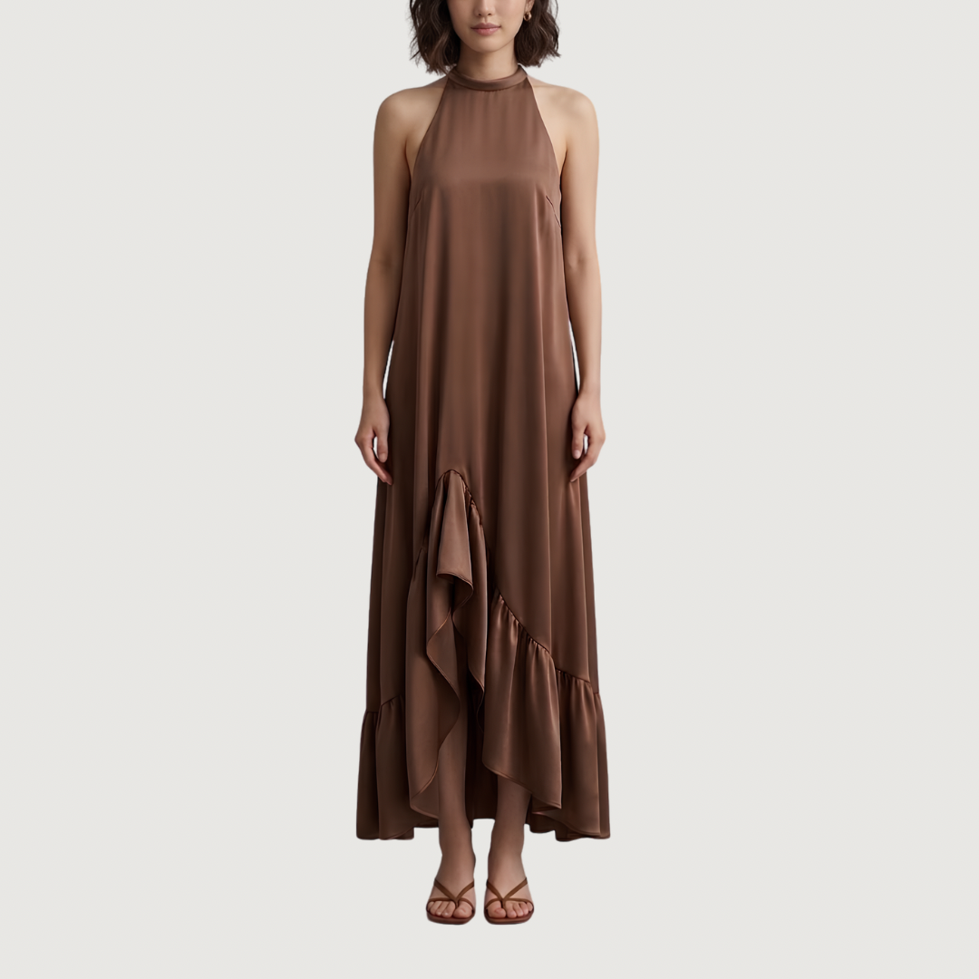 Solafi Cocoa Ruffle Maxi Dress