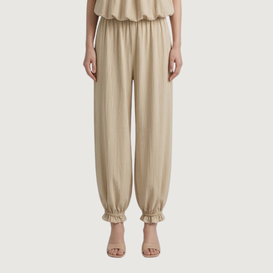Crème Ruffle Jogger Pants