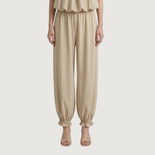 Crème Ruffle Jogger Pants