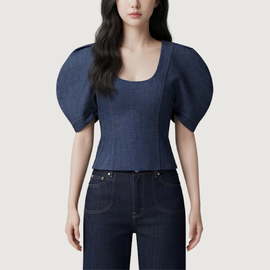 Indigo Puff Top