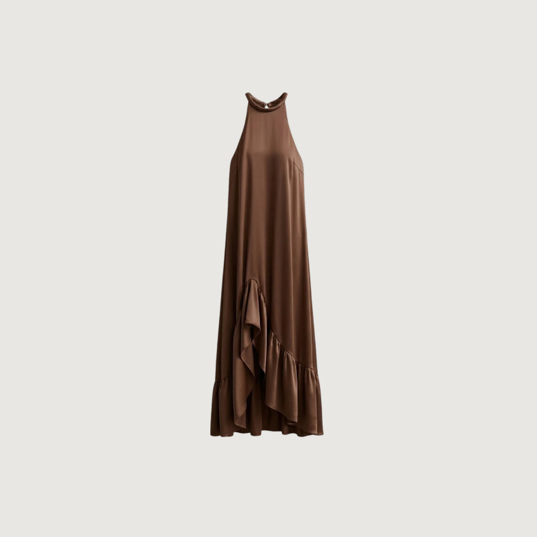 Solafi Cocoa Ruffle Maxi Dress