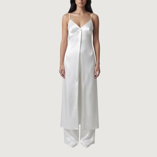 Blanc Satin Slit Tunic