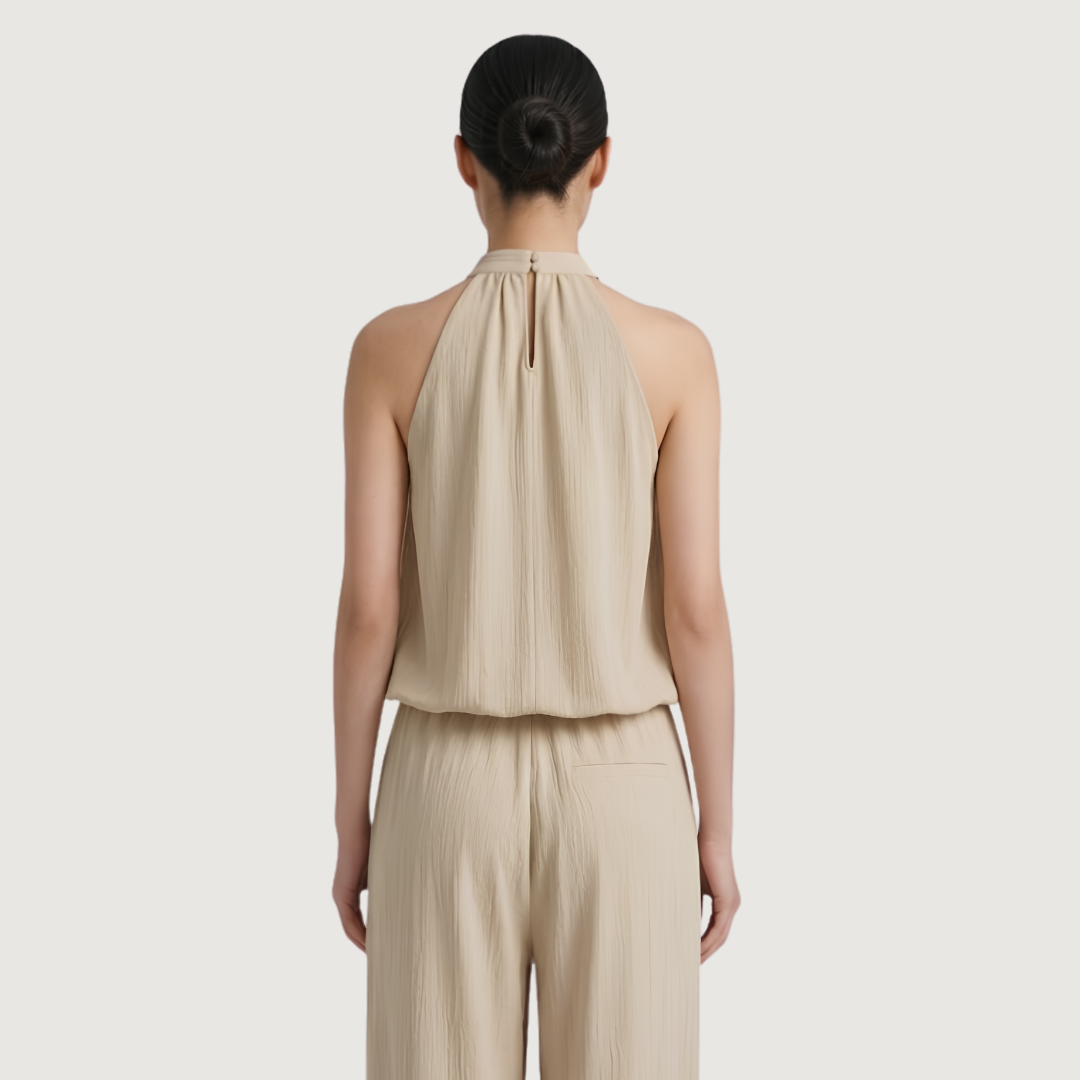 Crème Beaded Halter Top