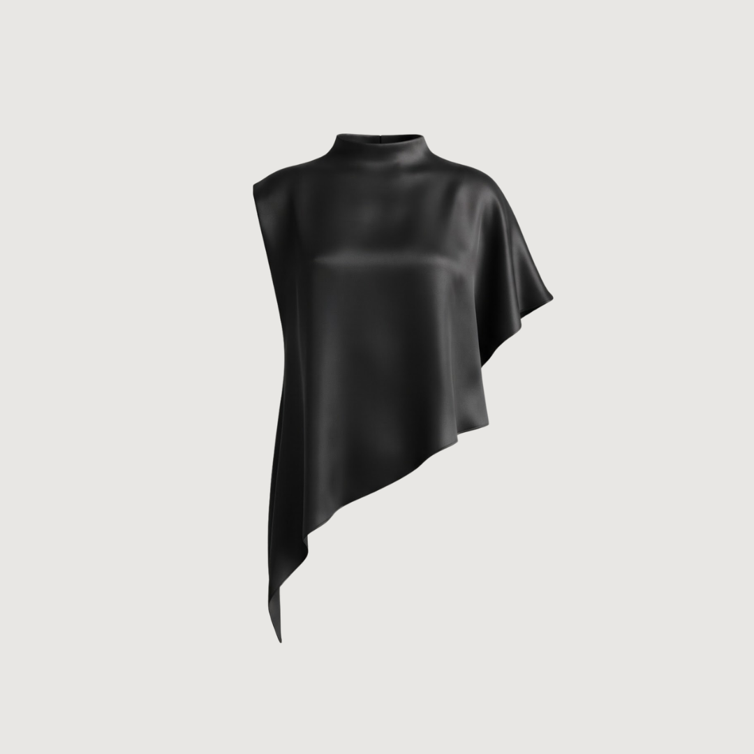Obsidian Satin Cape Blouse