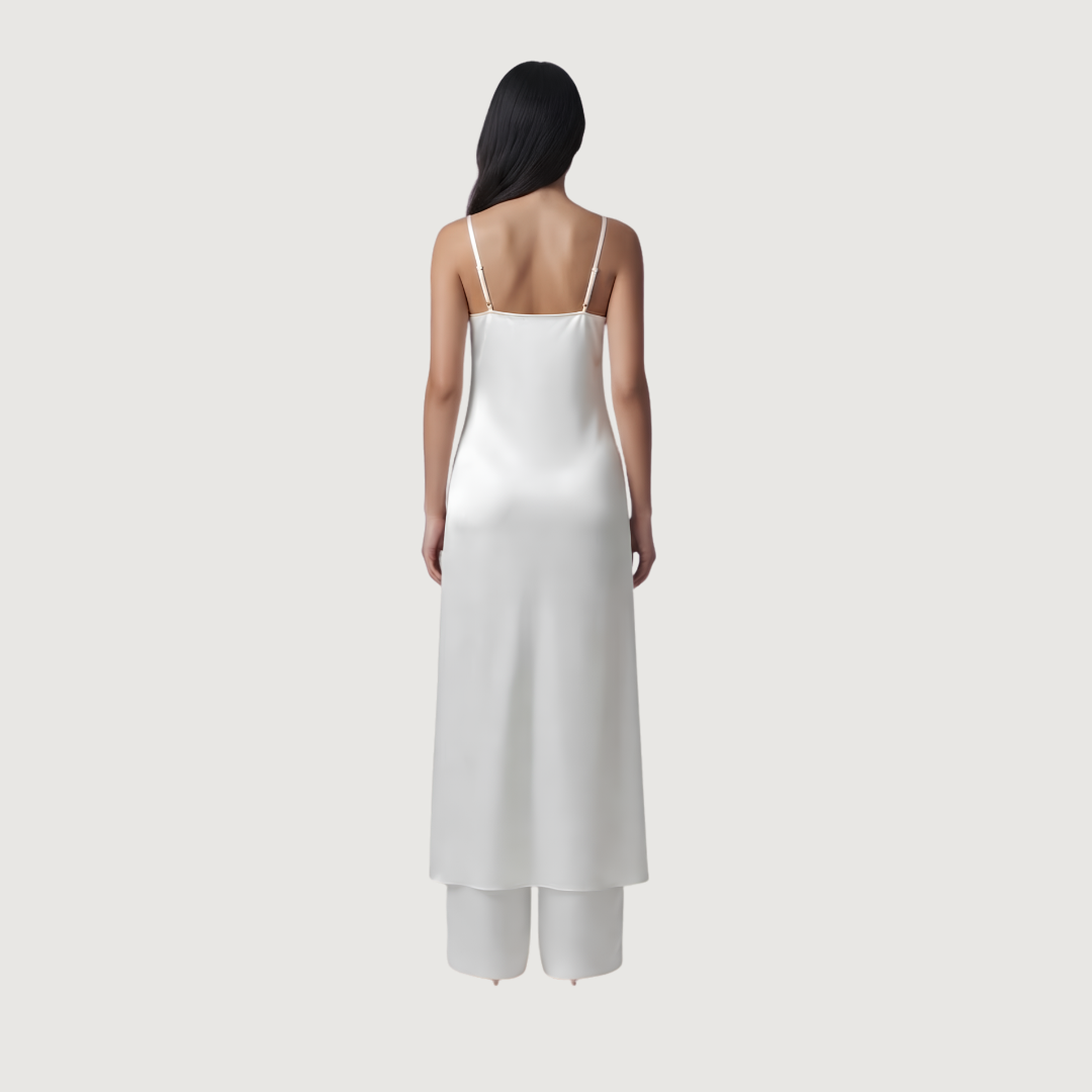 Blanc Satin Slit Tunic