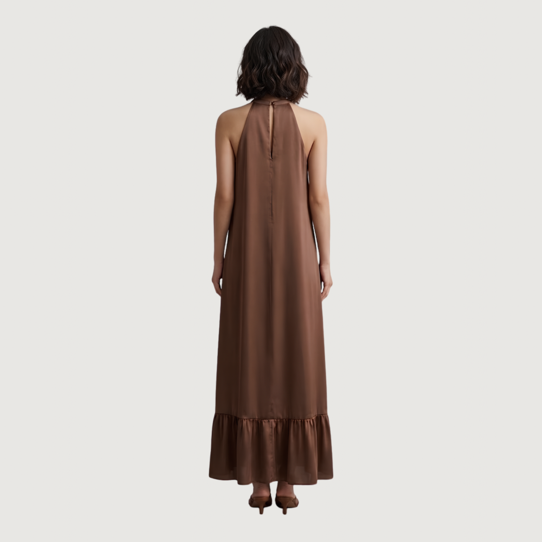 Solafi Cocoa Ruffle Maxi Dress