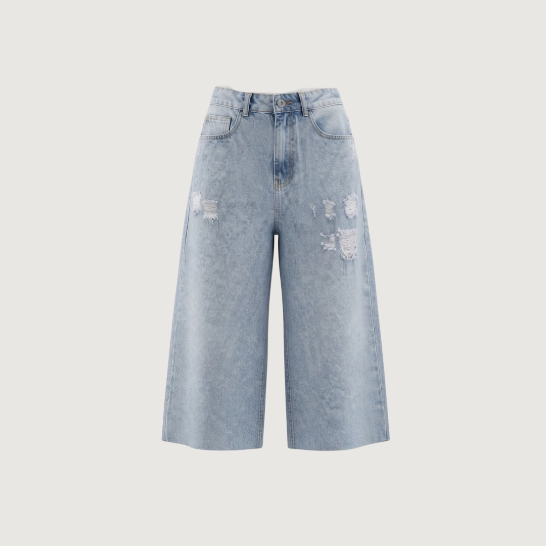 Sky Wash Distressed Wide Jeans