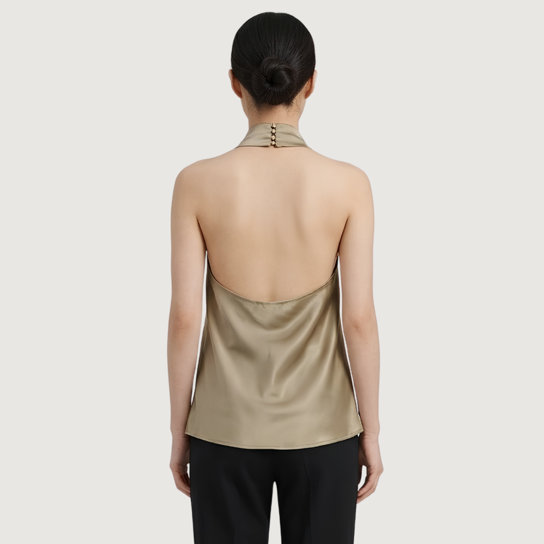 Champagne Satin Cowl Halter Top
