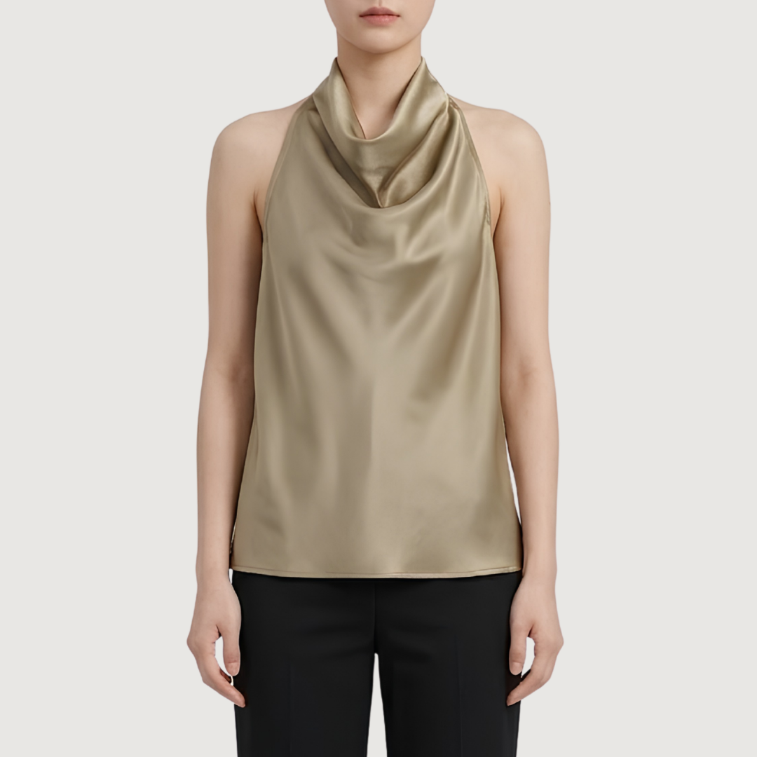 Champagne Satin Cowl Halter Top