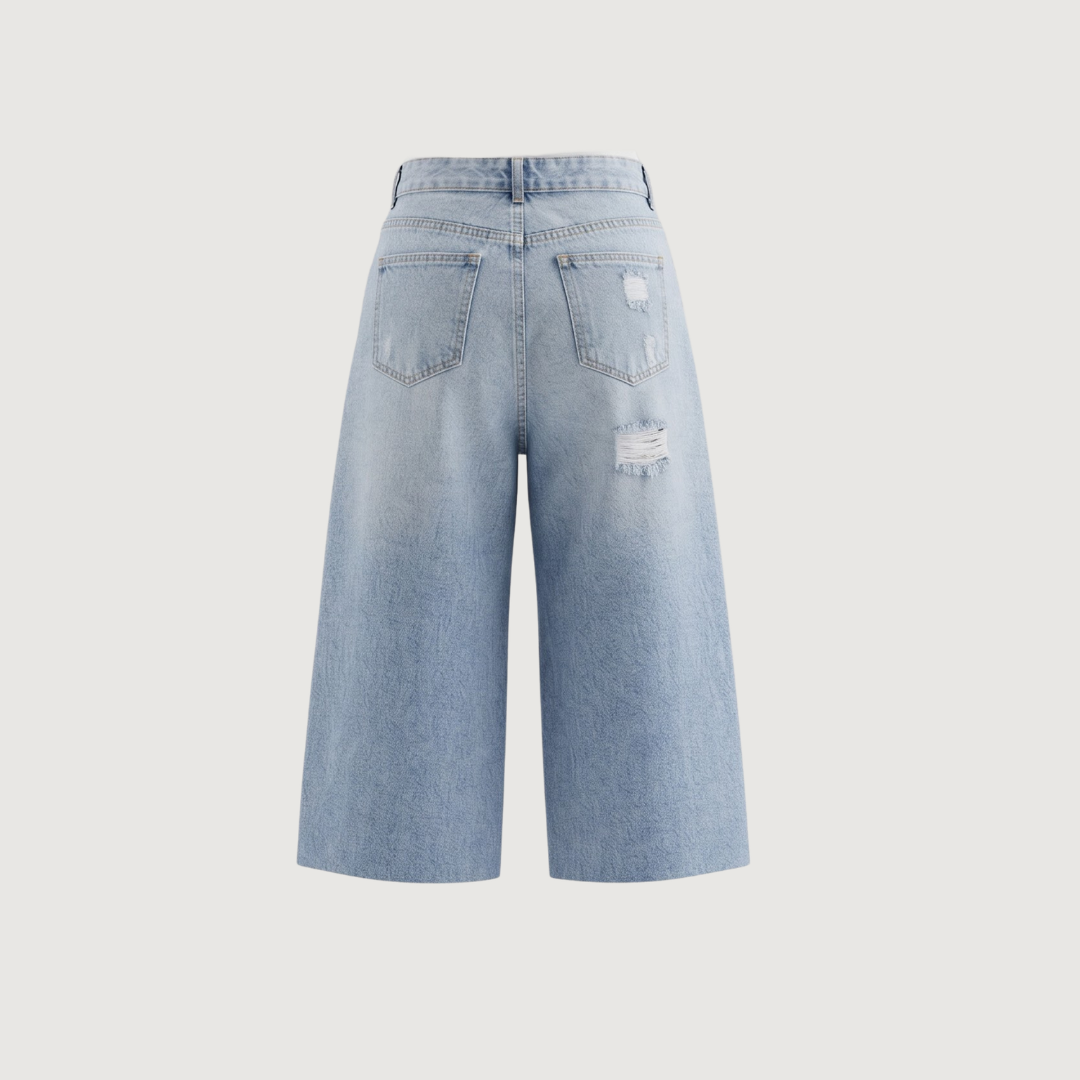 Sky Wash Distressed Wide Jeans