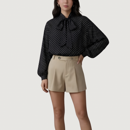 Obsidian Tie-Neck Polka Dot Blouse