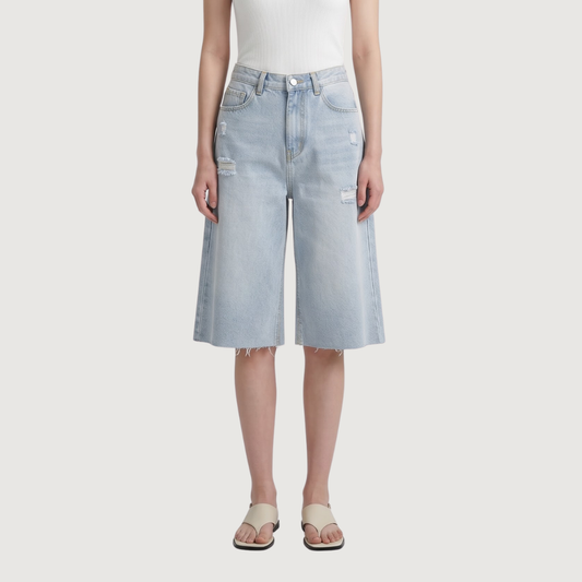 Sky Wash Distressed Wide Jeans