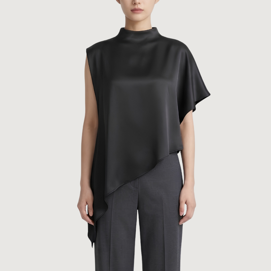 Obsidian Satin Cape Blouse