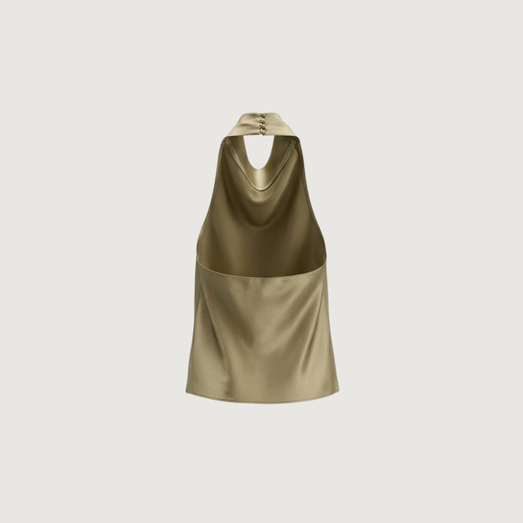 Champagne Satin Cowl Halter Top