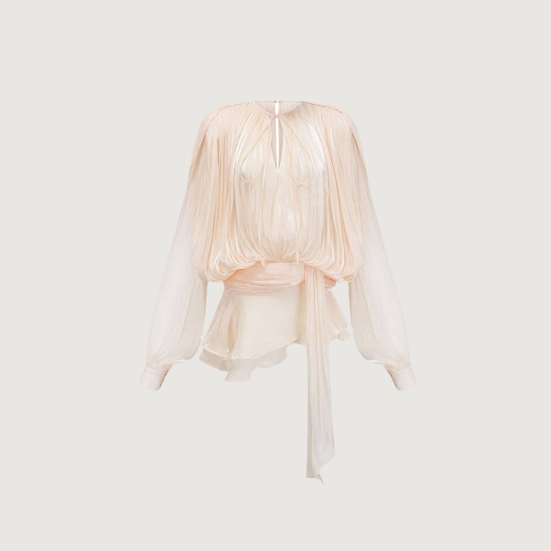 Vestido Mini Volantes Metalizado Blush