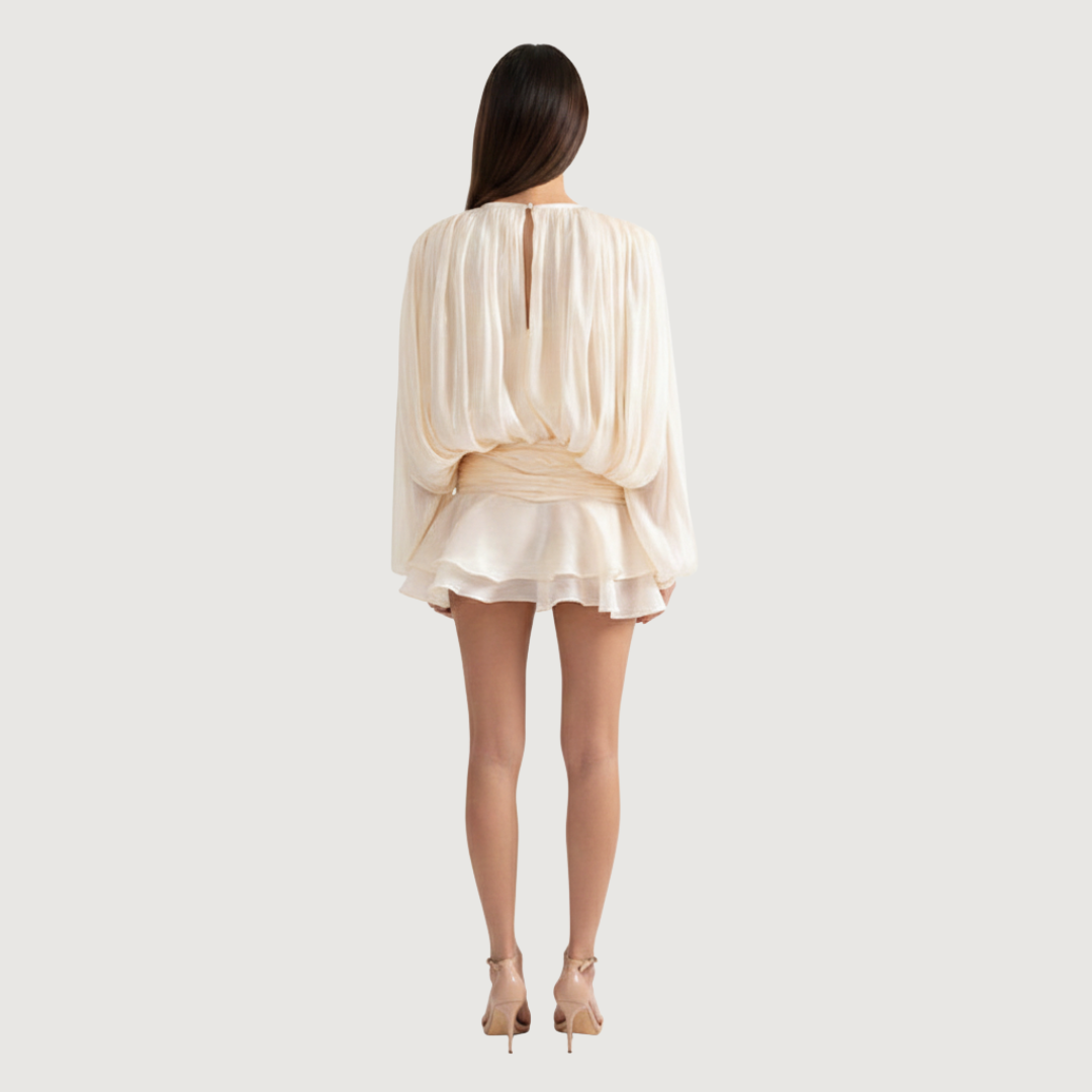 Vestido Mini Volantes Metalizado Blush
