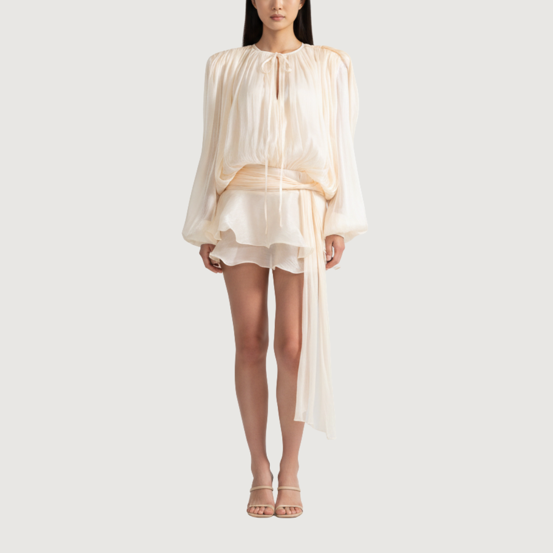 Vestido Mini Volantes Metalizado Blush