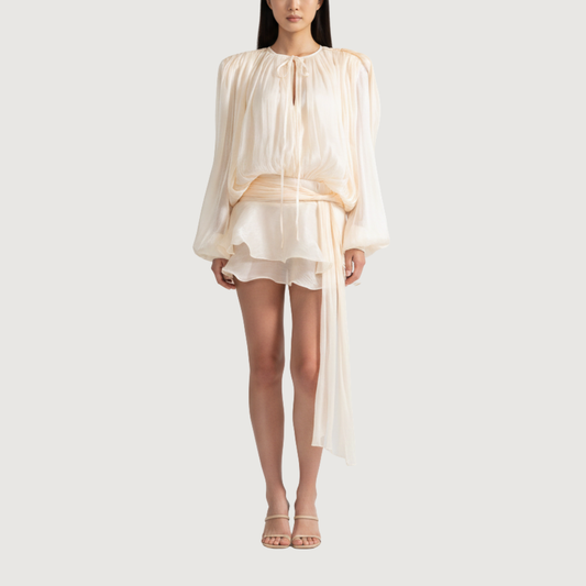 Vestido Mini Volantes Metalizado Blush