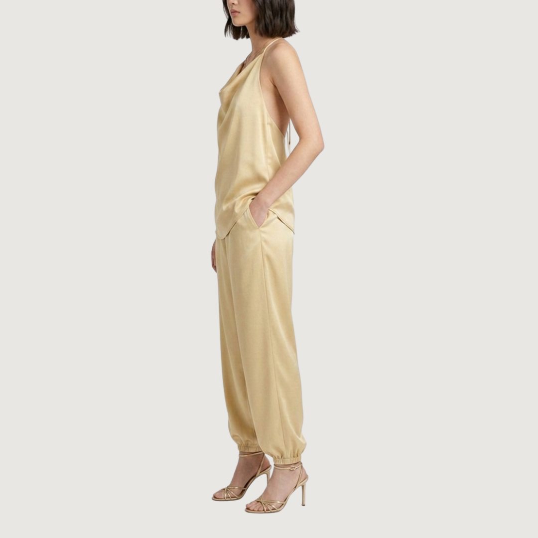 Pantalon Satin Gathered Gold