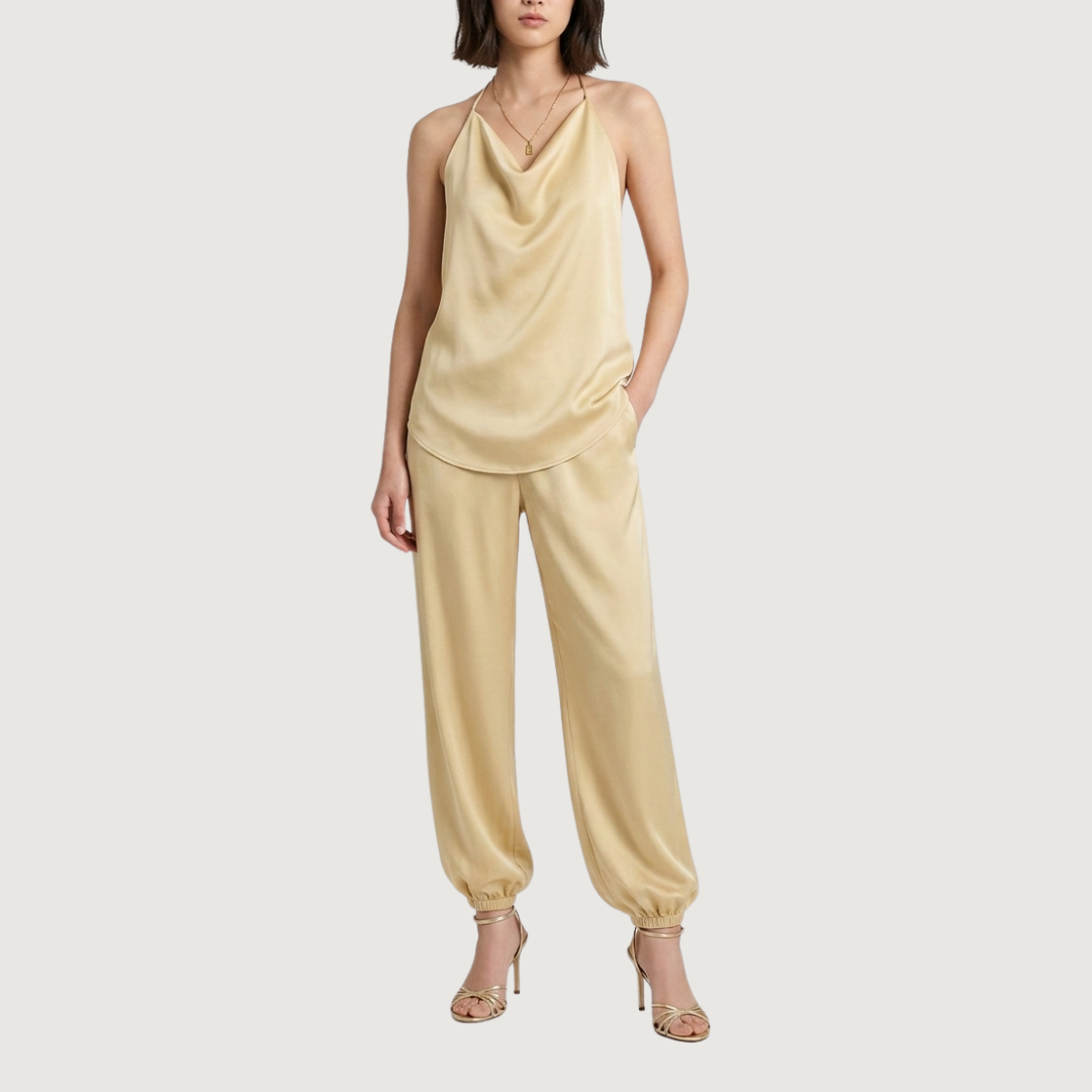 Pantalon Satin Gathered Gold