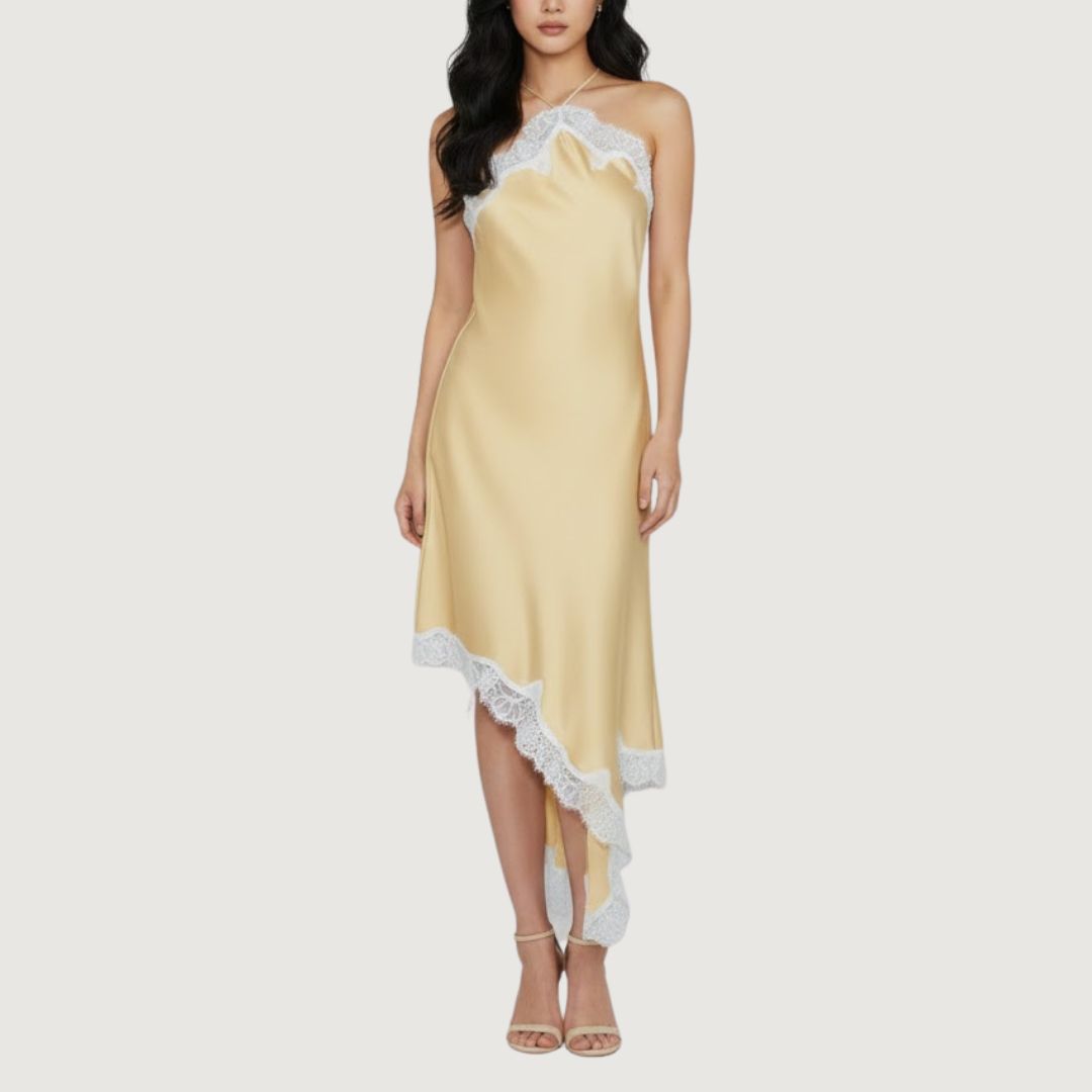 Vestido Halter Satin Lace Honey Light