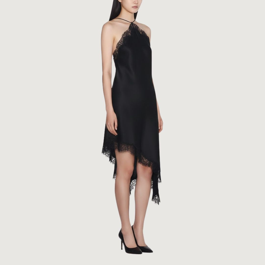 Vestido Halter Satin Lace Obsidian
