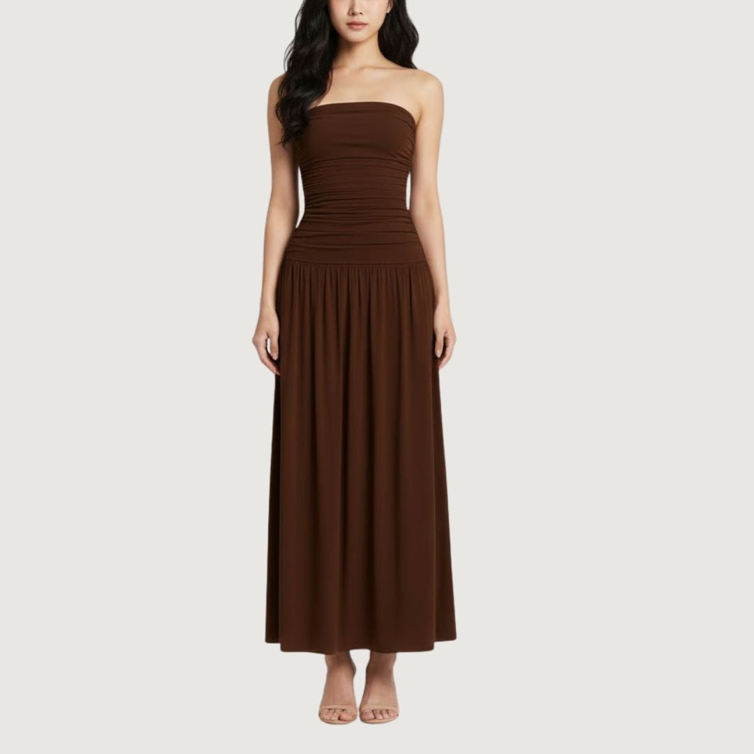 Vestido Strapless Mocha Ruched