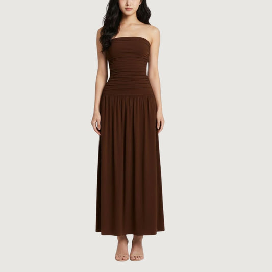 Vestido Strapless Mocha Ruched