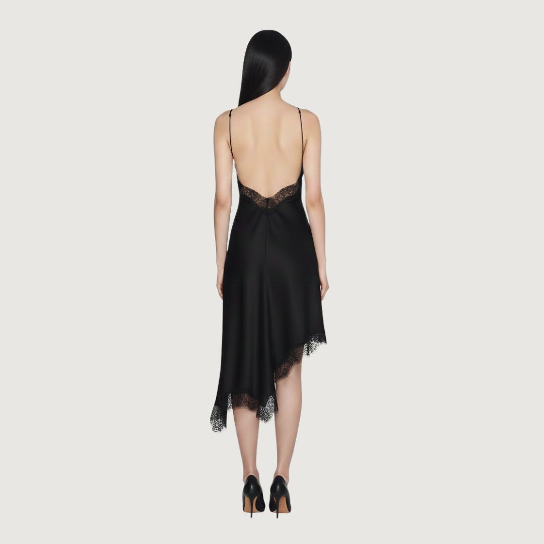 Vestido Halter Satin Lace Obsidian