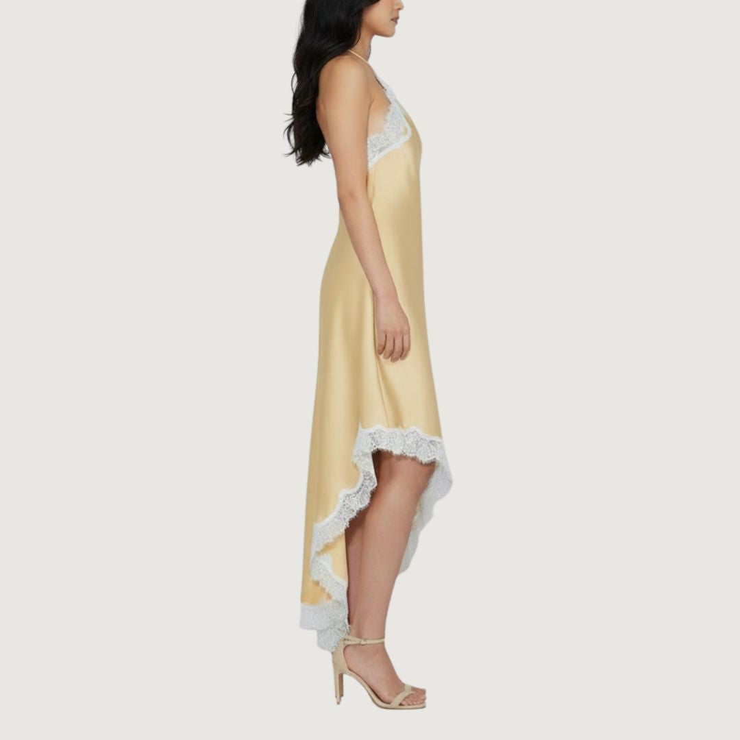 Vestido Halter Satin Lace Honey Light
