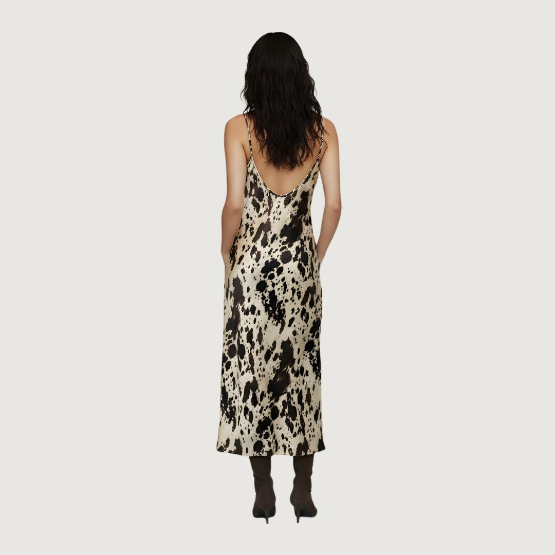Vestido Satin Largo Cow Print