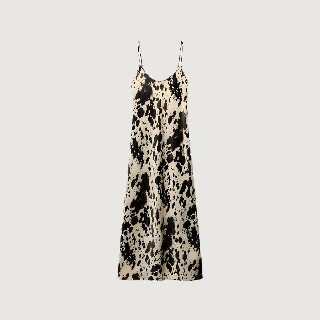 Vestido Satin Largo Cow Print