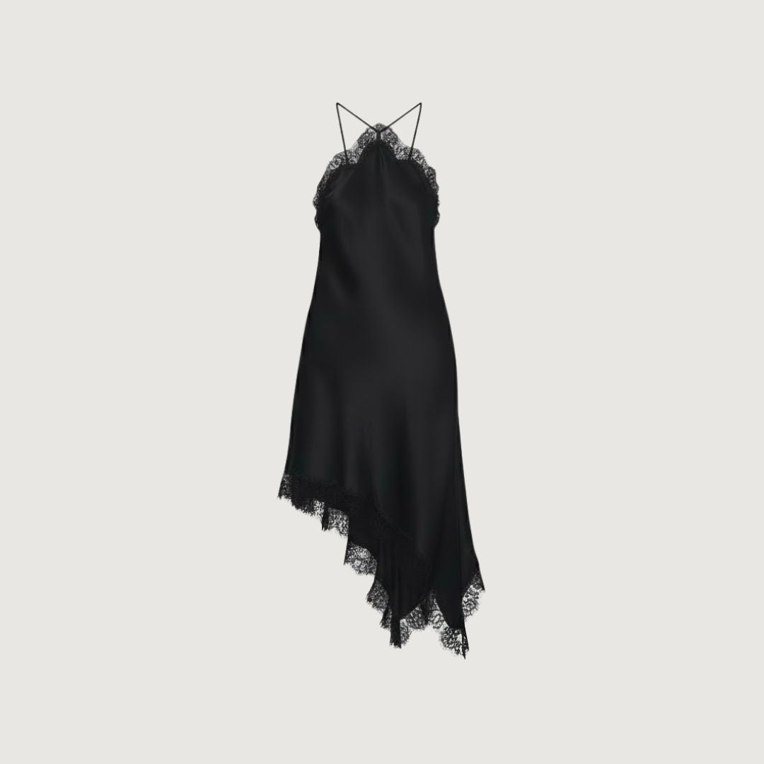Vestido Halter Satin Lace Obsidian