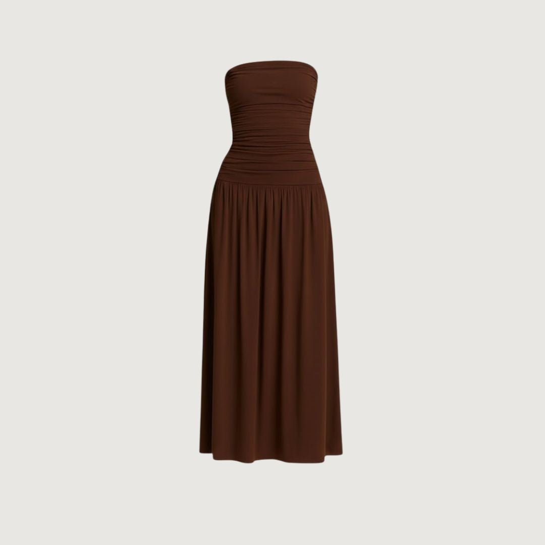 Vestido Strapless Mocha Ruched