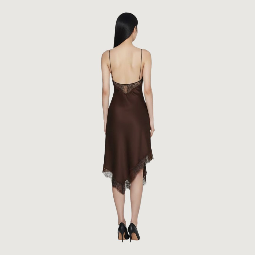 Vestido Halter Satin Lace Mocha Glow