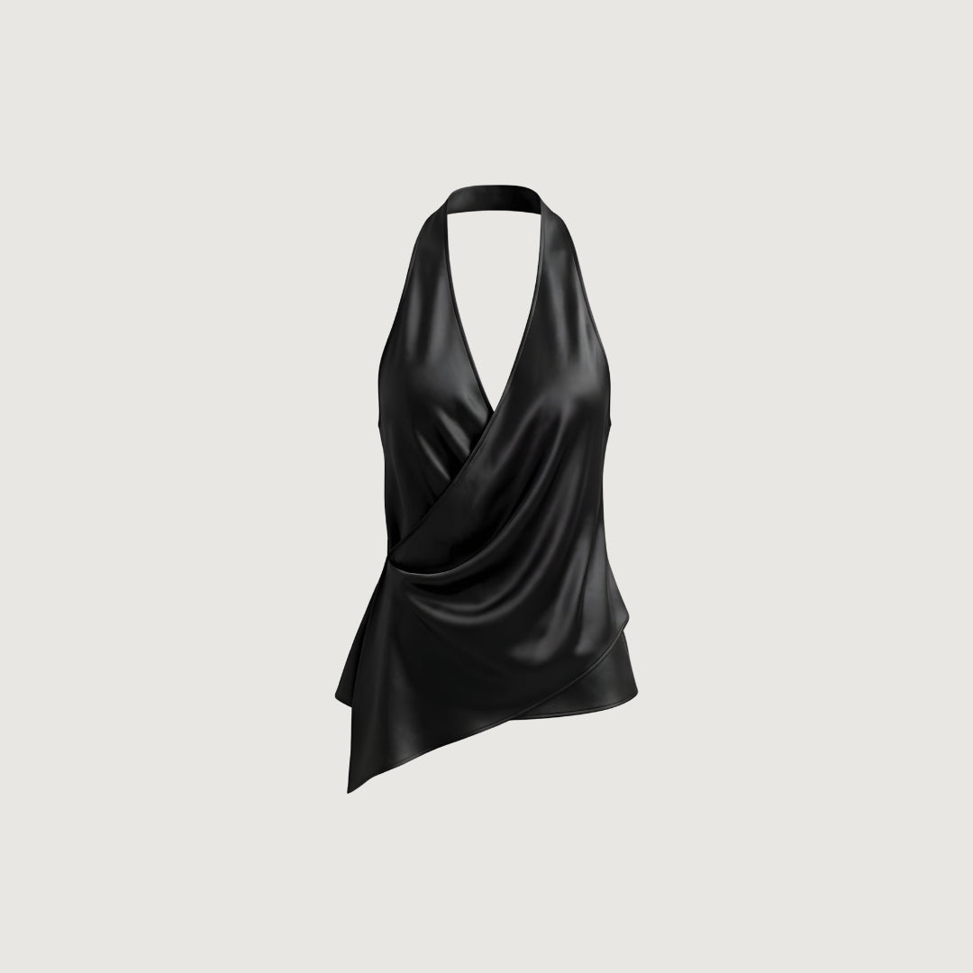 Satin Tie-Wrap Halter Top