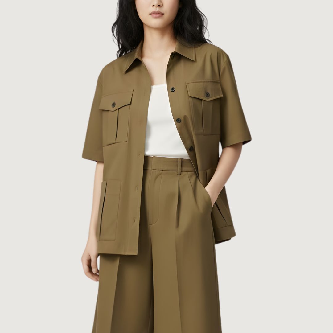 Camisa Conjunto Shorts Largos Khaki