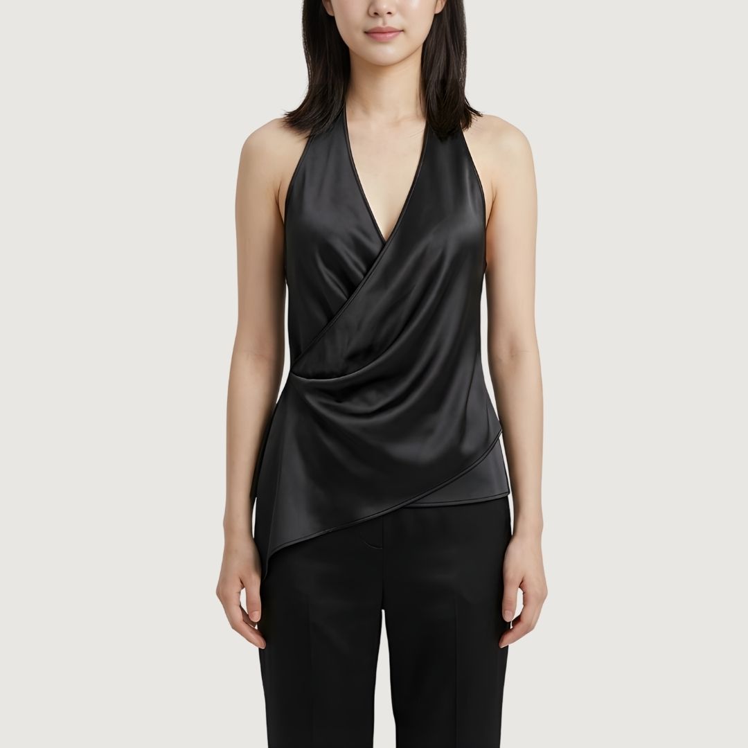 Satin Tie-Wrap Halter Top
