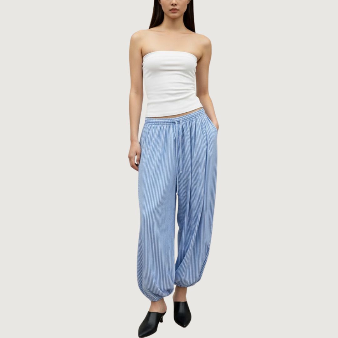 Pantalon Globo Rayas Azul/Blanco
