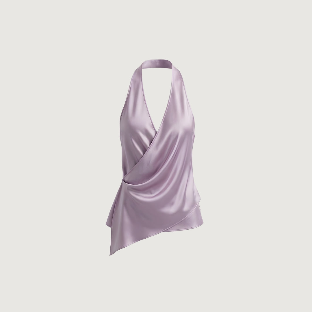 Satin Tie-Wrap Halter Top