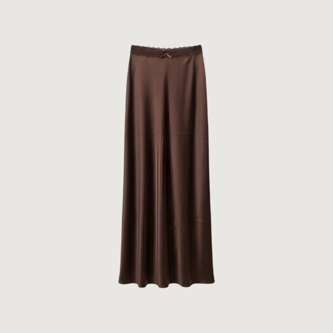 Ribbon Satin Skirt Mocha