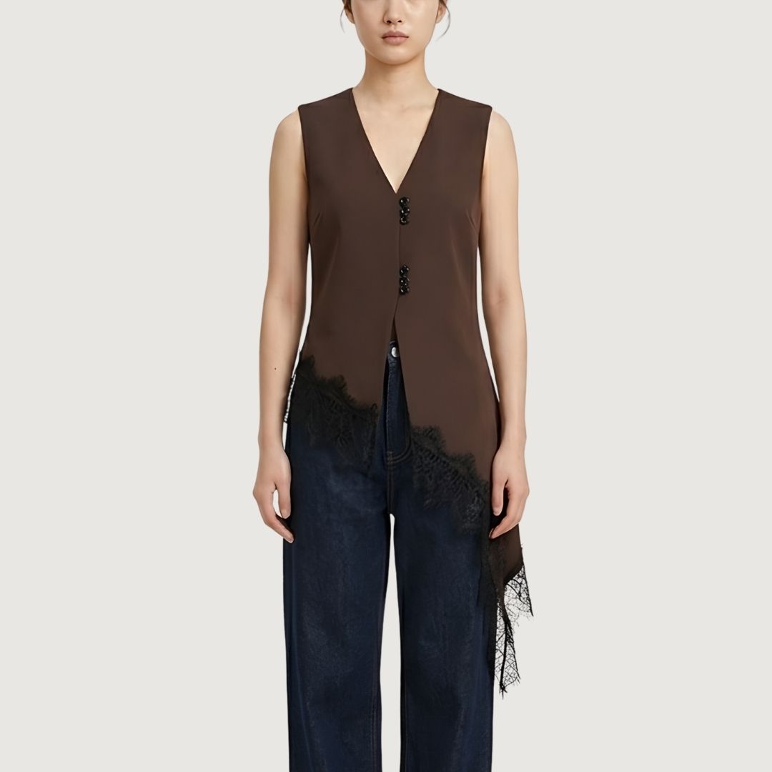 Asymmetrical Lace Hem Vest